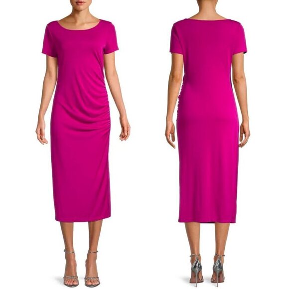 Donna Karan Dresses & Skirts - Donna Karan NY Size Medium Magenta Purple Side Tucked Short Sleeve Dress Midi
